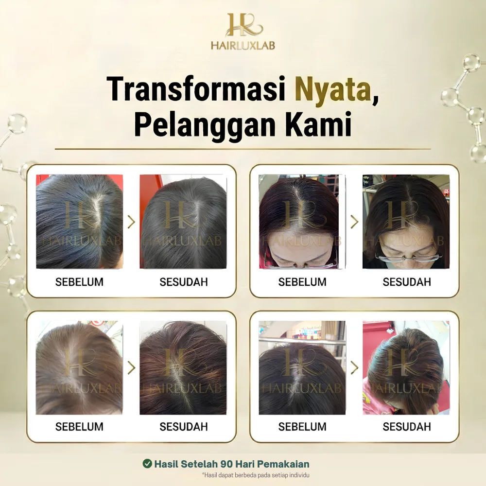 Dokumentasi testimoni pembeli wanita HairLuxLab berisi tangkapan layar percakapan
