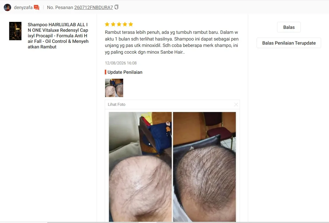 Tangkapan layar ulasan pembeli untuk produk HairLuxLab di marketplace