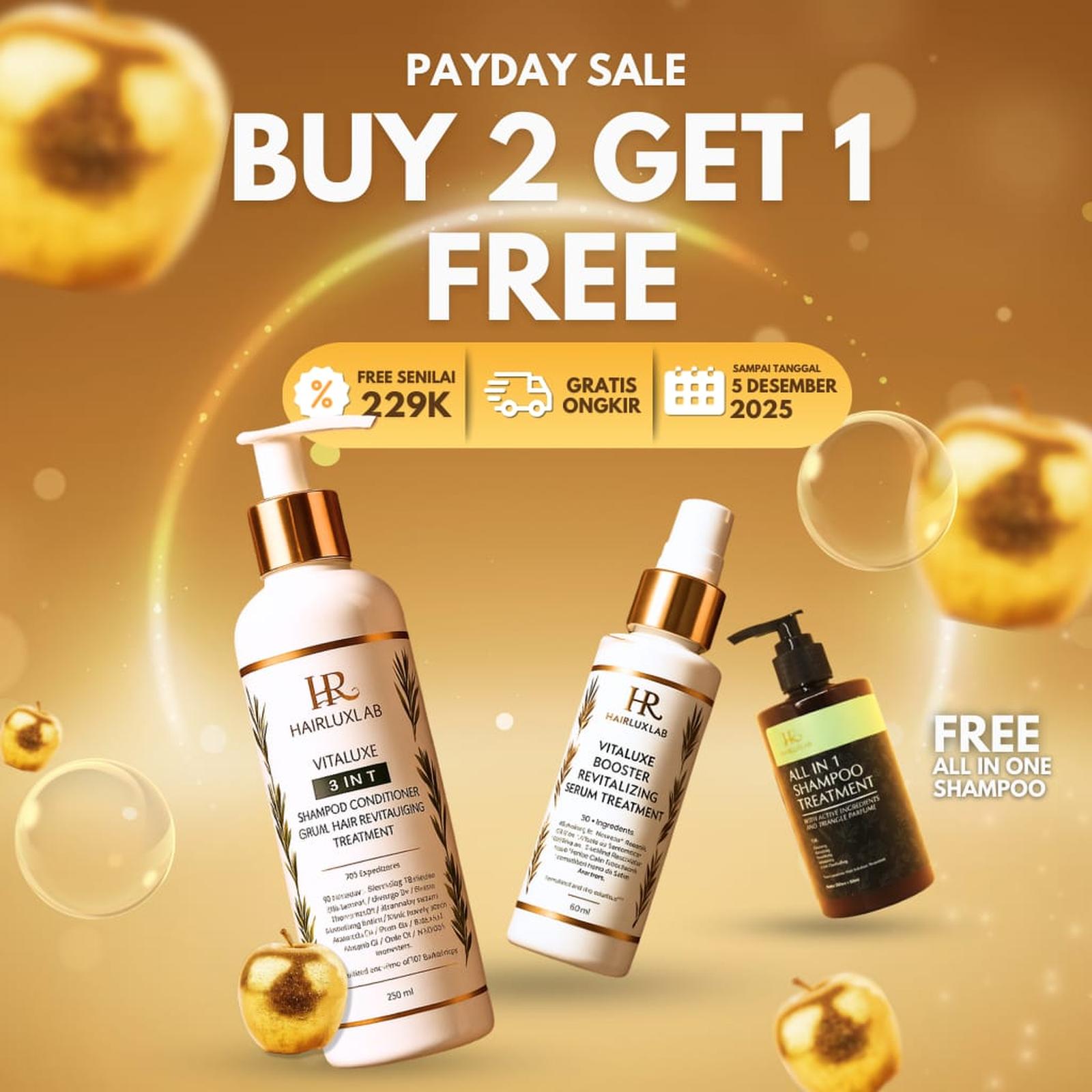 1 PAYDAY BUY 2 GET 1 Paket Hairluxlab Free Shampo All In 1 - Image 1
