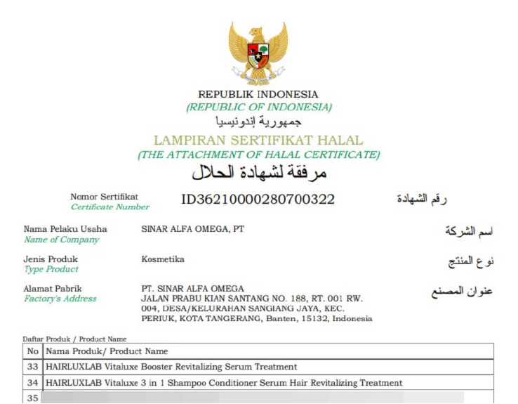 Sertifikat Halal HairLuxLab